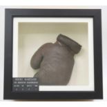 A Slazenger left handed brown leather boxing glove, mounted for display with plaque below "Rocky