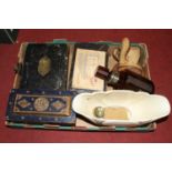 Miscellaneous items to include a Victorian stationery box, amber glass decanter, and pottery vase