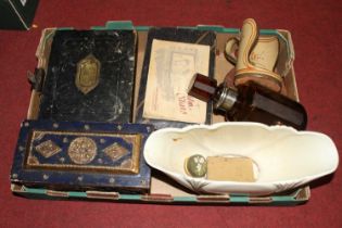 Miscellaneous items to include a Victorian stationery box, amber glass decanter, and pottery vase