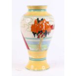 A Wedgwood Clarice Cliff re-issue vase of baluster form, height 30cm Overall poor condition. No