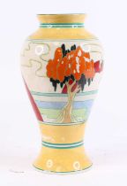 A Wedgwood Clarice Cliff re-issue vase of baluster form, height 30cm Overall poor condition. No