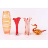 Four 20th century coloured glass vases, largest height 33cm