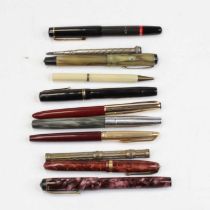 A collection of assorted fountain and ballpoint pens, to include Conway Stewart No.84 and Waterman