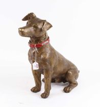 A brass model of a seated dog, h.50cm There is quite a lot of what looks like white matt paint