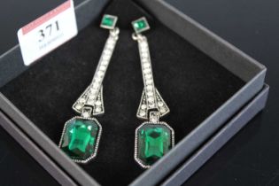 A pair of Art Deco style paste set ear pendants, of good size, 8cm