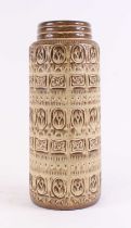 A West German Studio pottery vase, of cylinder form, impressed decoration, height 41cm