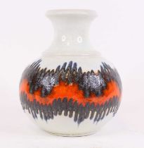 A West German pottery vase, orange, grey and white glazed, height 25cm No chips, damage or