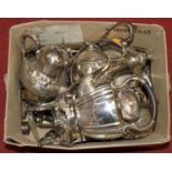 A collection of silver plated items to include Victorian teapots, pedestal dish an Edwardian