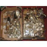 A collection of silver plated items to include an Edwardian tea set by James Dixon & Sons, egg cruet