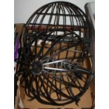 Three wrought iron wall planters together with a wrought iron hanging basket Dia. of hanging