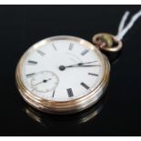 Thomas Russell & Son, gent's 9ct gold cased open faced pocket watch, having signed white enamel dial