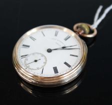 Thomas Russell & Son, gent's 9ct gold cased open faced pocket watch, having signed white enamel dial