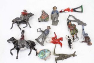 A small collection of painted lead figures, to include soldier on horseback, cowboy etc