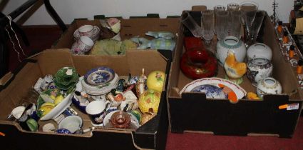 Three boxes of mixed glassware and ceramics, to include a Chinese enamel decorated ginger jar,