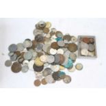 A box of miscellaneous coins, to include George VI shillings, pennies etc