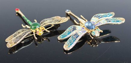 A gilt metal and paste set insect brooch, width 9cm, together with one other similar example (2)