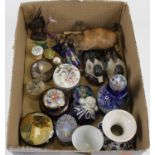 Miscellaneous items to include a Perthshire millefiori scent bottle, Murano glass animals, porcelain