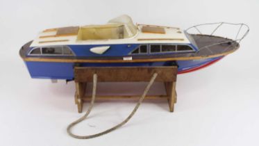 A vintage remote control model boat, 90cm No remote control present and untested.It’s a little