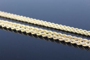 A modern 9ct gold ropetwist necklace, 50cm; together with another similar slightly smaller