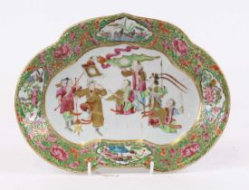 A 19th century Chinese Canton porcelain dish, gilt and enamel decorated with figures, width 28cm
