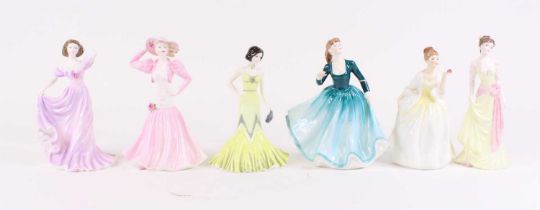 A collection of six Coalport and Royal Doulton figures of ladies, largest height 20.5cm