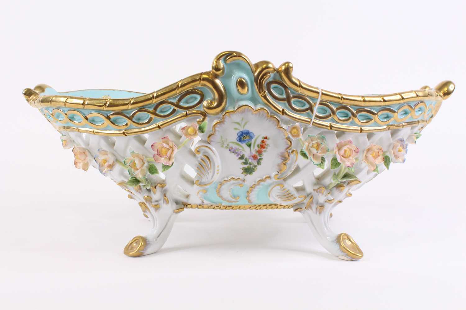 A 20th century Dresden porcelain table basket, having floral encrusted decoration, width 44cm Some - Image 3 of 4