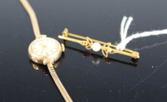 A Cyma vintage lady's 9ct gold cased cocktail watch, on 9ct gold snakelink bracelet, the watch