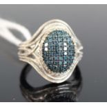 A modern silver black & white diamond set dress ring, 7.6g, size N