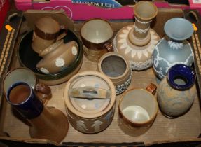 A collection of ceramics to include a Doulton Lambeth hunting pattern stoneware mug, and a Doulton