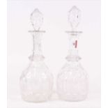 A pair of cut glass decanters, each of mallet for, height 34cm