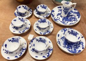 A Royal Worcester Blue Dragon pattern seven-place tea service