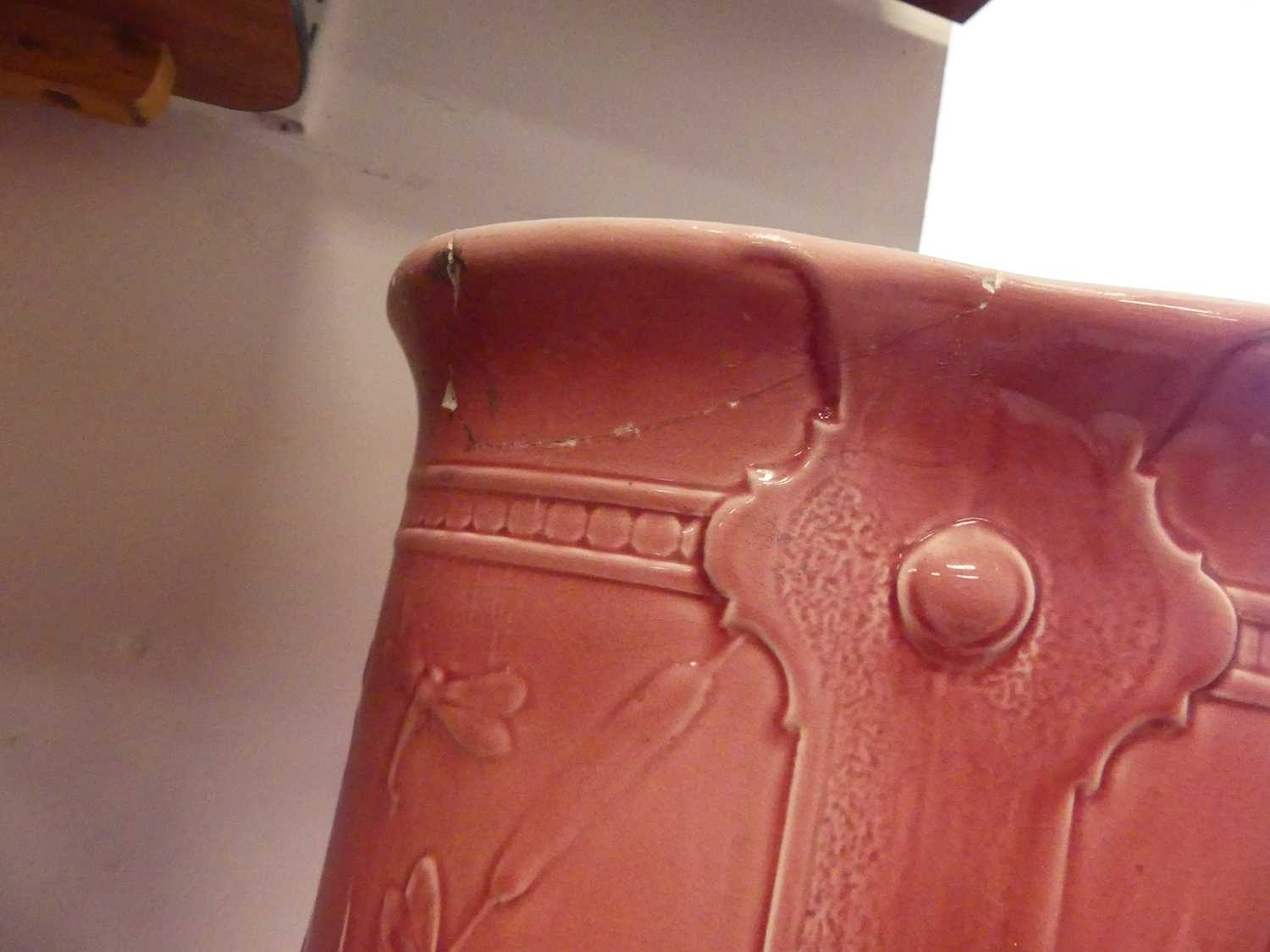 A Victorian pink glazed pottery stickstand, h.60cm With some big cracks, chips and repairs. - Image 4 of 4