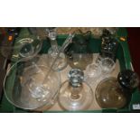 Two boxes of glassware to include drinking glasses, vases and decanters