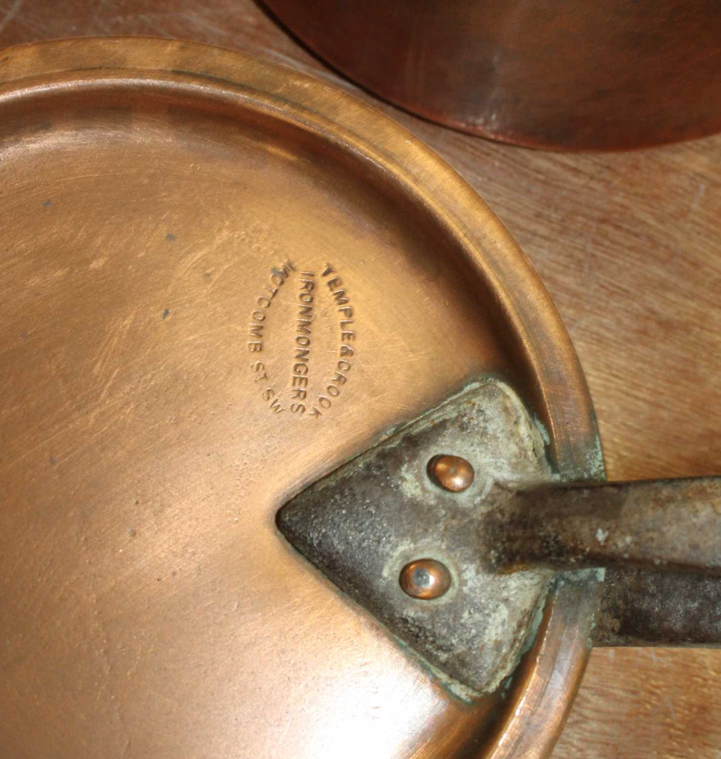 A set of seven Victorian copper pans, the largest dia. 24cm - Image 2 of 3