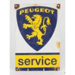 An enamel advertising sign, inscribed 'Peugeot Service', 30 x 20cm