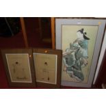 A pair of Japanese school prints of seated immortals; together with a further Japanese colour