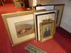 Assorted pictures and prints, to include contemporary works, pair of Highland landscapes, portrait