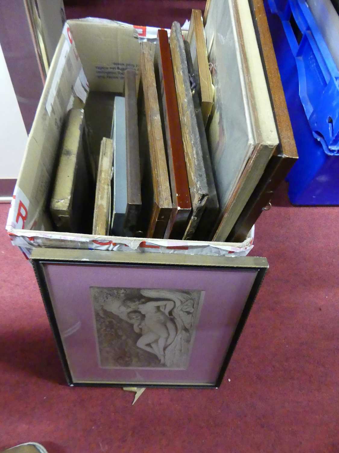 Assorted pictures and prints, to include topographical engravings, Venetian scene, colour mezotint