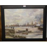 A.Storey Brewis - An Essex harbour, acrylic on mill board, signed lower left, 43 x 55cm