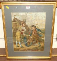 A circa 1900 framed printed on wood jigsaw entitled 'Three of Irish, Hot', 39 x 31cm, all mounted in