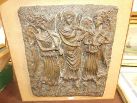 Contemporary school - Three musicians, bronzed composition relief plaque, 50 x 44cm