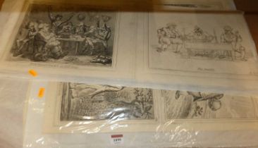 A sheet of four James Gillray monochrome etchings, being Delicious Weather, Dreadful Hot Weather,