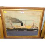 A 20th century sailors woolwork, depicting a steamship, 30 x 38cm