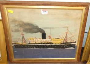 A 20th century sailors woolwork, depicting a steamship, 30 x 38cm