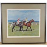 Leesa Sandys-Lumsdaine (1936-1985), Racehorses and jockeys, limited edition print no. 371/500,