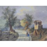 19th century school - Nuns in a landscape, watercolour, 20 x 26cm