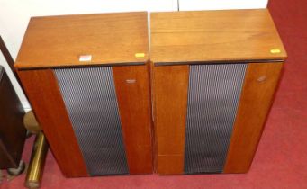 A pair of 1960s Burma teak freestanding speakers by KEF English made : serial number 6437 model