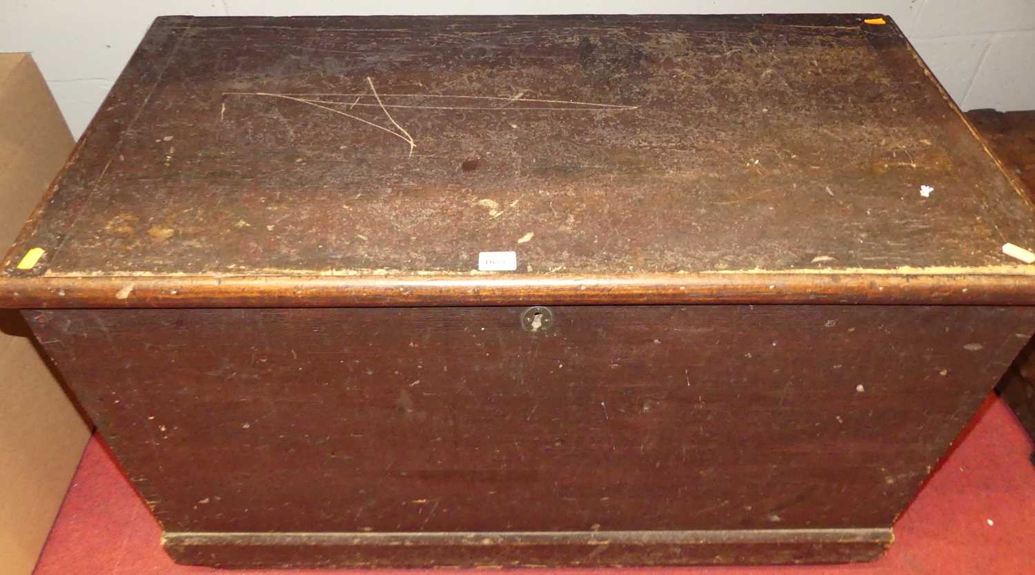 A Victorian stained pine blanket box, w.93cm