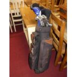 A set of golf clubs with bag
