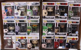 A collection of 18 Funko Pop Vinyl action figures to include Batman, Suicide Squad, Halo, and